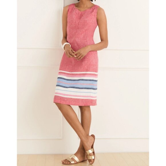 Talbots Linen Shift Dress Seaside Stripe Sleeveless Sz 10 (Medium) Womens Red - Picture 1 of 15